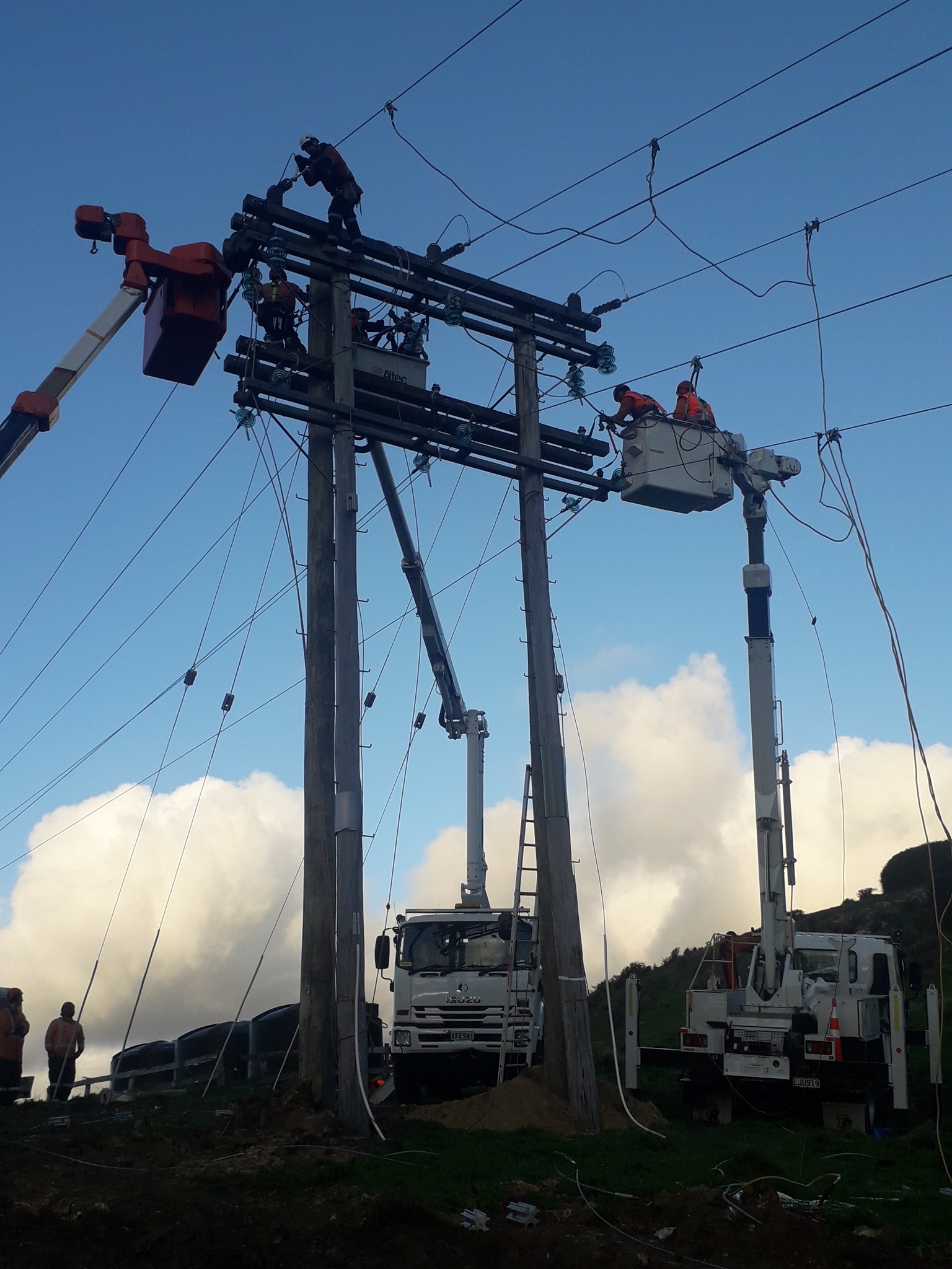linesmen working on overhead lines