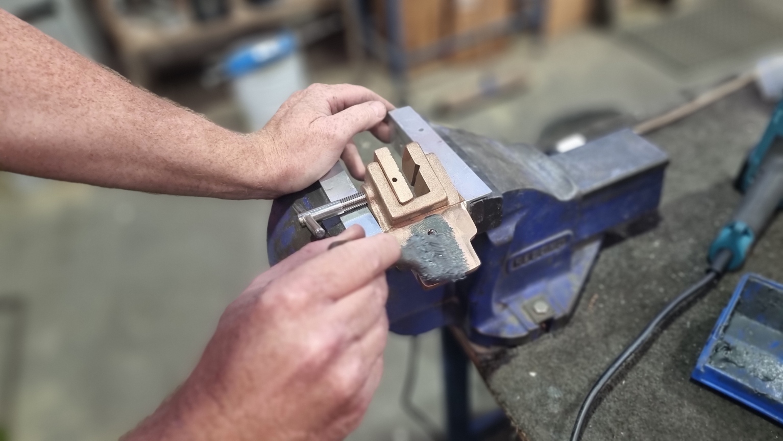 Earthing clamp being inspected